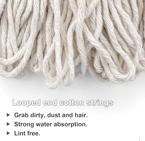 Cotton String Screw on Mop Replacement Head Compatible with All Standard US Threading Pole (6 Cotton mop Heads)