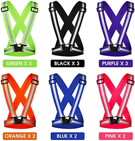 Macarrie 15 Pcs High Visible Reflective Running Vest Bulk Adjustable Safety Vest Elastic Straps Gear Night Walking Outdoor