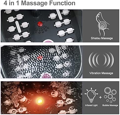 Foot Spa Bath Massager with Heat Bubbles and Vibration Massage and Jets, 16 OZ Calming Lavender Foot Soak Epsom Salt, Foot Soaker with Red Light, 22 Massage Rollers, Adjustable Temp - Grey
