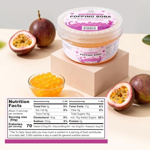 Soeos Passion Fruit Popping Boba, 550g – Bursting Juice-Filled Pearls for Drinks, Desserts, and Toppings