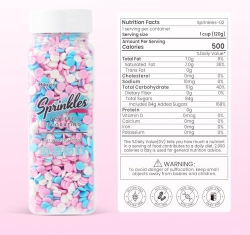 Edible Pink Blue White Sprinkle for Cake Decorating, Confetti Sprinkles, Round Sprinkles, Perfect for Baking, Cake, Cupcakes, Macarons, waffles, Ice Cream, and Cookies(120g/4.23oz)