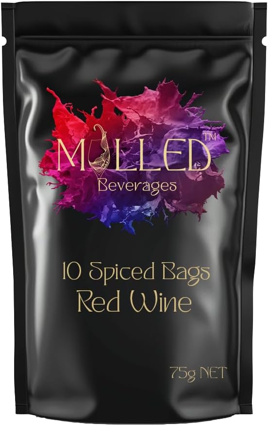 Mulled Wine Spice Bags by Mulled Beverages — 10 Premium Sachets | Gluhwein Spice Kit for Red Wine | Mulling Spices for Hot Wine, Cider & Holiday Drinks | 75g, Makes 10 Servings