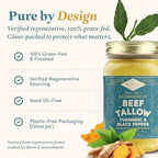 FOND Regenerative Grass-Fed Beef Tallow for Cooking – High Smoke Point Grass Fed Beef Tallow for Frying, Sautéing, & Roasting – Sustainably Sourced, Seed Oil Free – Turmeric & Black Pepper, 14oz