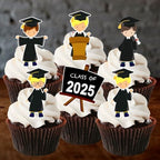 Graduation Boy Girl Mix Edible Cupcake Toppers - Stand Up Wafer Cake Decorations, 2025 Graduation Edible Cake Decoration, 2 Inch / 5cm UNCUT (Pack of 24)