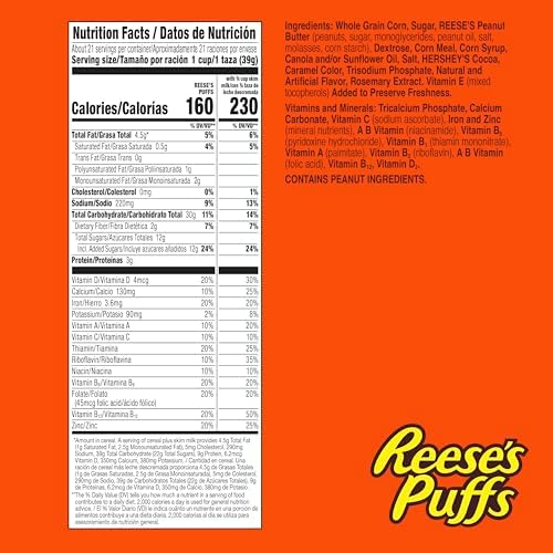 REESE'S PUFFS Chocolatey Peanut Butter Cereal, Kids Breakfast Cereal, Mega Size, 29 oz