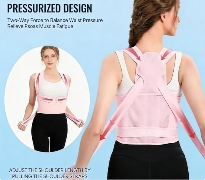 Posture Corrector for Women and Men Upgraded Back Brace, Adjustable Back Support for Upper and Lower Back Pain Relief, Shoulder Straightener for Hunchback (Pink, Large)