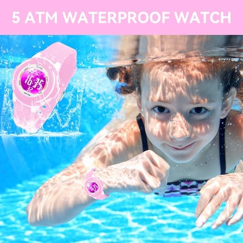 Digital Kids Watch with 7 Color Lights 50M Waterproof,Alarm,Stopwatch,Soft Strap,Children Gifts Sports Watch for Boys Girls 5-12 Years