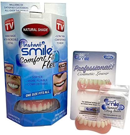 Instant Smile Comfort Fit Flex Teeth - Upper and Lower Matching Set, Natural Shade! Fix Your Smile at Home Within Minutes!