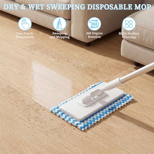 Snap Grip Mini Mop,2026 Upgraded Zero Touch Snap Grip Mini Mop,Cloth Changing MiniMop,Automatic Hands Free Push Pull Handle,Includes 1 MiniMop & 5 Reusable Cloths
