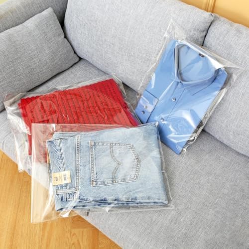 RONSBILL 20 PCS 18x24 Inches Thick 3.2Mil Self Sealing Clear Cellophane Plastic Bags Self Adhesive Large Resealable Cello Bags Packaging Clothing Gifts Artwork Poly Bag
