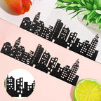 12 PCS City Cake Border Decoration Wrapper Toppers Nighttime City Skyline Stick On or Lay On Building Images Lighted Backdrop for Skyscraper New York Birthday Party Cake Decorations Supplies Black