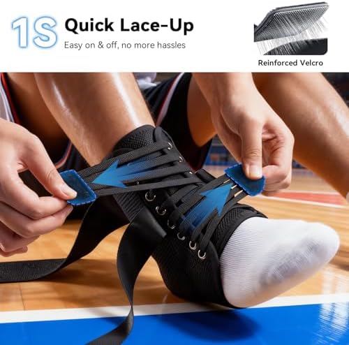 Upgraded Ankle Brace for Sprained Ankle [Stronger Support & Ultra Breathable] Ankle Support with Side Stabilizing Pads, Adjustable Quick Lace Up Ankle Stabilizer for Injury Recovery, Sports, Men&Women
