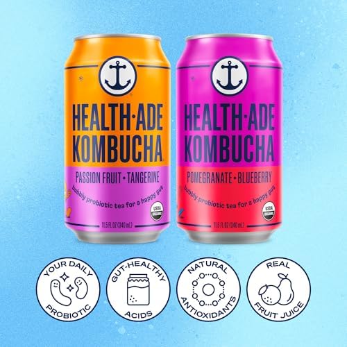 Health-Ade Bubbly Besties Kombucha Tea Organic Drink, Fermented Tea with Living Probiotics, Non-GMO, Vegan, Gluten Free, 12 Pack (11.5 Fl Oz Cans)