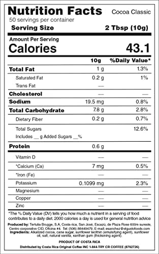 Gourmet Cocoa Powder - Rich Chocolate Flavor & High Flavanol Cacao - Ideal for Baking, Cold or Hot Chocolate Drinks - Natural, Vegan, Non-GMO, Costa Rica Origin, 1lb (30% Cocoa with Cane Sugar)