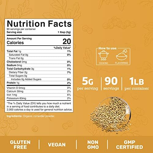Jai Ho Certified USDA Organic Ground Coriander Powder – 1 LB – Gluten-Free, Vegan, Non-GMO – Resealable Zip Lock Pouch