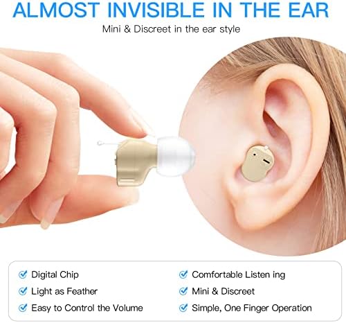 Mini Sound Amplifier, Ear Sound Enhancer, Noise Reduction, Enhanced Speech, Feedback Cancellation, Suitable for Adults, Elderly, Children, Left and Right Ears (3-Year Warranty)