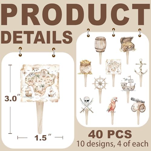 40 PCS Pirate Cupcake Toppers