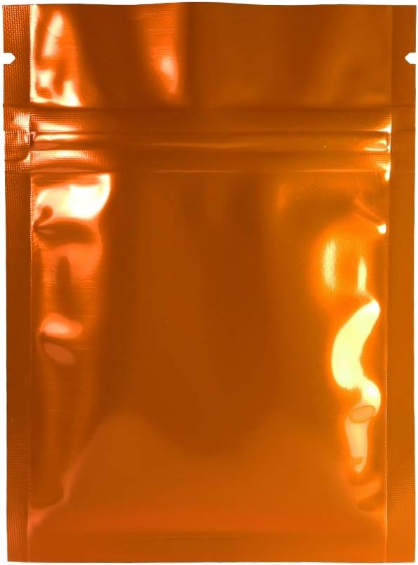 100 Durable Double-Sided Metallic Foil Mylar Flat QuickQlick Zipper Seal Bag 7.5x10cm (3x4") (Orange)