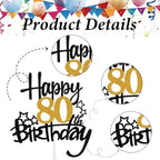 Happy 80th Birthday Cake Topper, Glitter Cheers to 80 Years Cake Topper, Fabulous Cake-Decoration for Happy 80th Birthday, Anniversary Party Cakes Decorations Supplies (Black, Gold)