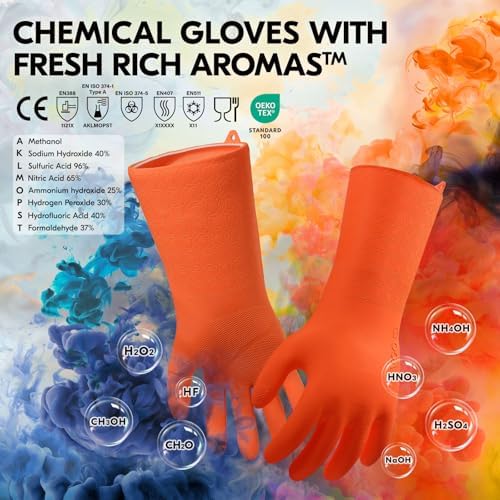 Vgo... Men's Chemical Resistant Gloves,Reusable Lined Work Gloves,Heavy-Duty Industrial Work,Infused with Fresh Rich Aromas