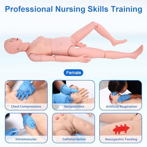 Patient Care Medical Manikin, 5.24ft Life Size Medical Mannequin for Training Multifunction Nursing Training Mannequins for Students Nursing Education Teaching Medical Training Skills(Famale)