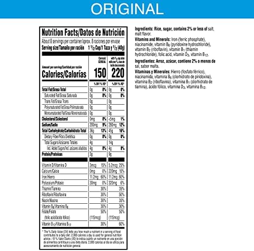 Kellogg's Rice Krispies Cold Breakfast Cereal, 8 Vitamins and Minerals, Rice Krispies Treats, Large Size, Original, 12Oz Box (1 Box)