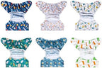 ALVABABY 6pcs Cloth Diaper Covers &1 Wet Dry Bag, Washable Reusable Cloth Nappy Shell for Prefold with Multi-Functional Bag, Flat or Fitted Diaper Inserts 6NKZ06