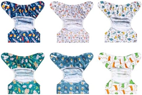 ALVABABY 6pcs Cloth Diaper Covers &1 Wet Dry Bag, Washable Reusable Cloth Nappy Shell for Prefold with Multi-Functional Bag, Flat or Fitted Diaper Inserts 6NKZ06