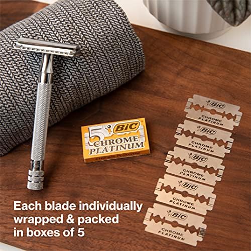 BIC Chrome Platinum, Double Edge Safety Razor, Disposable Single Blades, Stainless Steel, Pack of 10