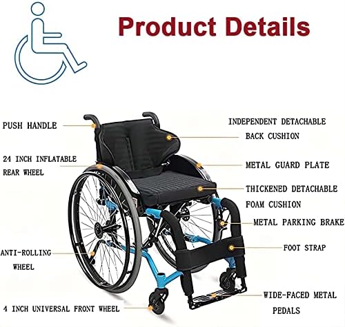 Manual Wheelchair for Adult, Ultra-Light Aluminum Alloy Transport Wheelchairs with Anti-Tipper, Portable All-Terrain Sports Leisure Wheelchair Folding Self-Propelled Manual Wheelchair for Disabled,Red