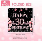 40 Pcs 30th Birthday Decorations For Her, Black Rose Gold Pink Anniversary Birthday Napkins Decrative, Cheers To 30 Years Table Party Supplies for Girls Women 6.5x6.5 Inches