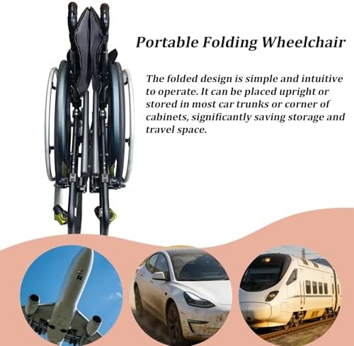 Portable Folding Wheelchair Ultra Lightweight Self-propelled Manual Aluminum Alloy Chair for Adults with Hand Brake(42cm/16.5inSeat)
