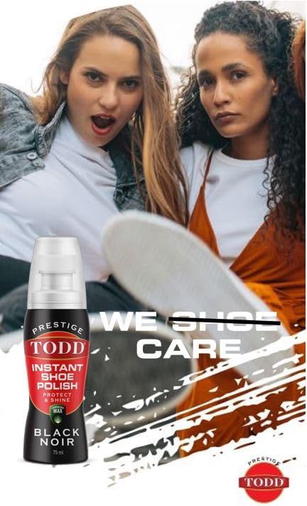 TODD Prestige Liquid Shoe Polish Black with Carnauba Wax 2.5 FL. OZ | Instant Shine and Protect for Shoes, Boots, Bags | 75ml Bottle with Sponge
