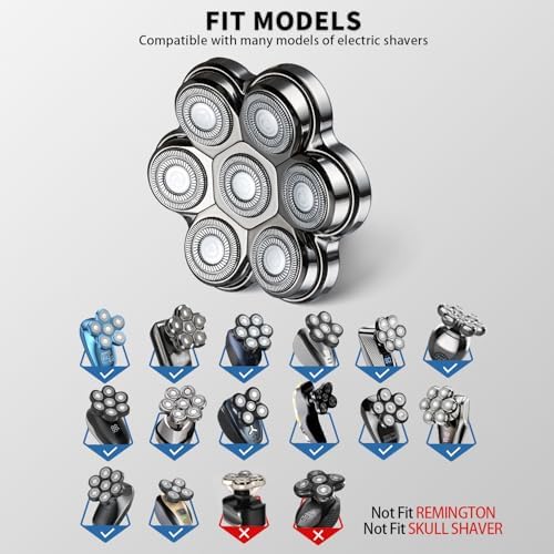 Magnetic Head Shaver Replacement Heads 7 Double Ring Waterproof Rotary Razor Blades for Bald Men Compatible with Freebird wyklaus shpavver (Silver)