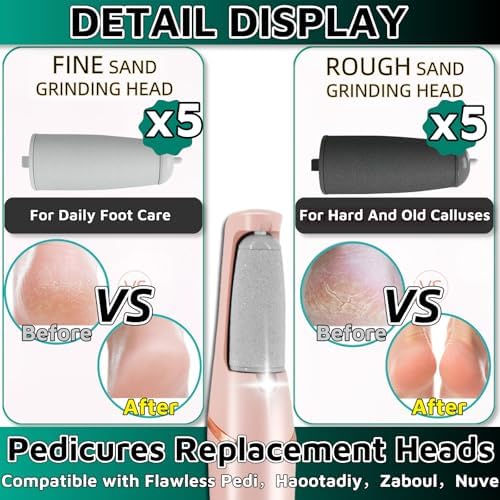 10 Pack Pedicures Replacement Heads for Flawless Replacement Heads，Electric Feet Callus Remover Roller Refills Compatible with Most Flawless Pedi Haootadiy Zaboul etc(5 Black Coarse and 5 Gray Fine)