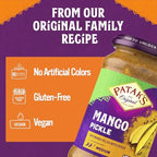 Patak’s Medium Mango Pickle - Authentic Indian Relish with Mango Chunks & Aromatic Spices - Perfect with Naan, Pappadum, Sandwiches & Salads - Vegan Spicy Pickle - 10oz Jar (Pack of 1)