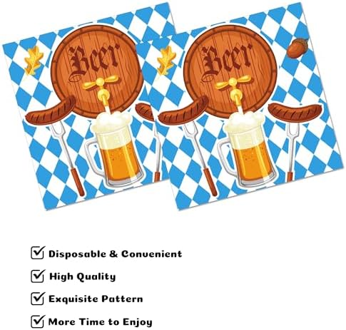 40-Piece Oktoberfest Party Napkins Set | 6.5x6.5 Inch Disposable Paper Napkins – Festive Bavarian Design for Beer Festivals, Gatherings & Celebrations