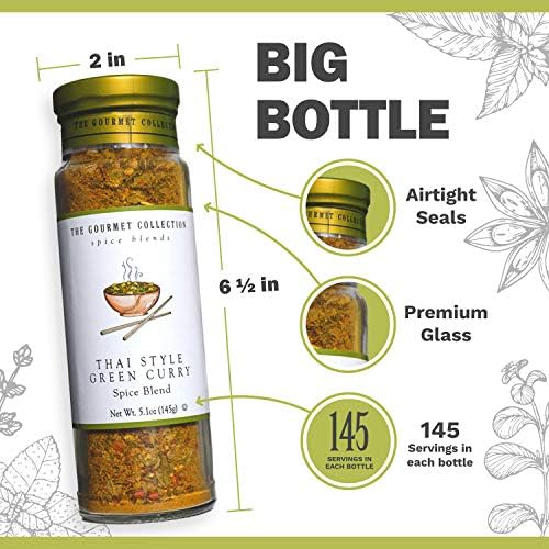 The Gourmet Collection Spice & Seasoning Blend, Thai Style Green Curry - Spicy & Sweet for Chicken, Vegetables, Fish: Grill Rub: 156 Servings.
