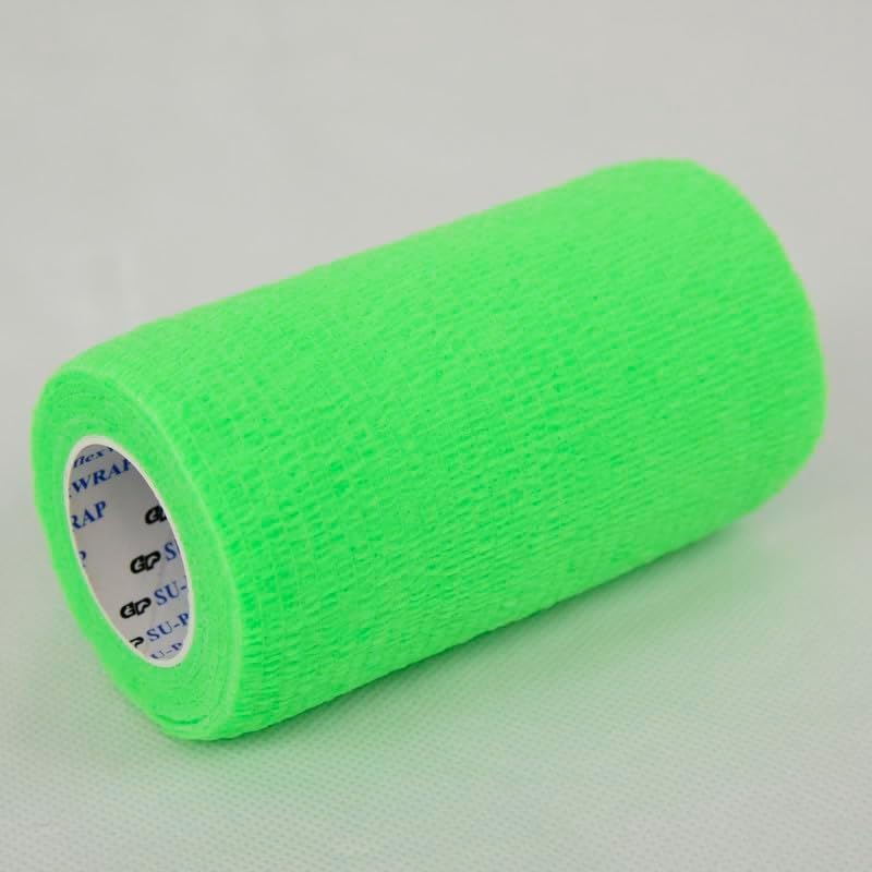 SU-PER flexWRAP 12 Rolls Self Adhesive Bandages - Strong, Cohesive, Flexible, First Aid Bandages - for Wound Dressings & Horse Leg Wraps - 4" x 5 Yards, Neon Green