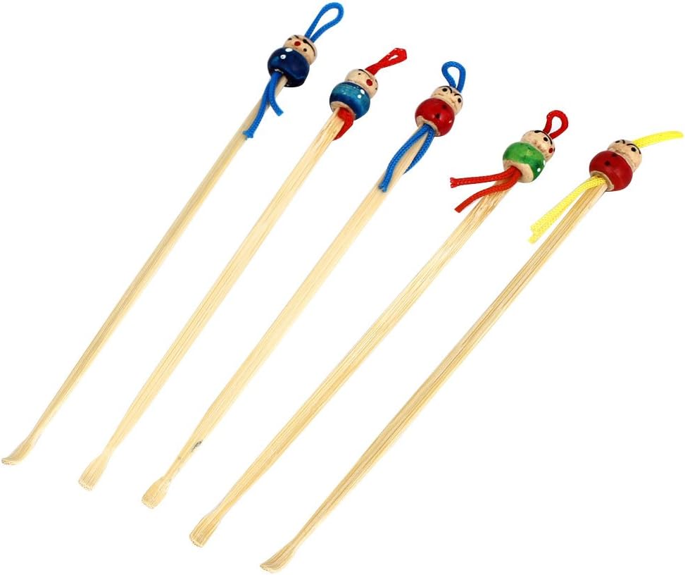 uxcell 5 Pcs Ear Bamboo Pick Cleaner, Cute Doll Head Ear Spoons Wax Remover for Children Adult, Portable Removal Cleaning Tool for Ear Care
