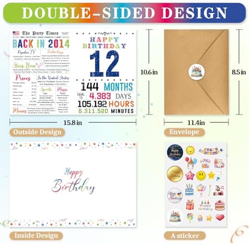 12th Birthday Card for Boys Girls, 12th Birthday Decorations Gifts for Him Her, 12 Year Old Birthday Card Gifts for Son Daughter Nephew Niece Kids