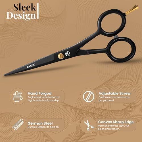 5” Professional Beard Mustache Scissors with 1 Beard Comb, 1 Mustache Comb and Travel Pouch - Perfect Beard Trimming Scissors for All Facial Hair Scissors - Grooming Scissors
