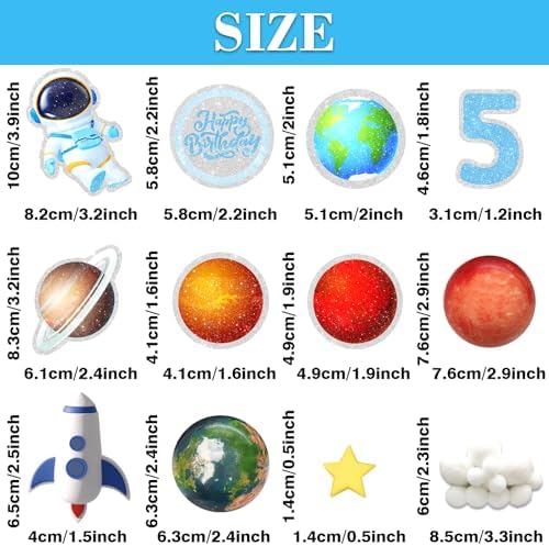 13 PCS Outer Space Cake Topper Happy 5th Birthday Astronaut Planet Rocket Cake Decorations Set for Boys Girls Outer Space Themed Party Kids Birthday Party Baby Shower Supplies