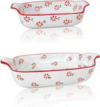 Domini Casserole Dishes for Oven, Ceramic Baking Dishes for Oven Set of 2, Lasagna Pan Deep, Fresh Spring Summer Floral Ceramic Baking Pan Set Square Casserole Dish Set with Handles for Baking, Pattern Flower(13.6+9inch)