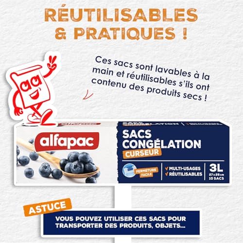 alfapac - 10 freezer bags 3L slider - easy to close - multi-purpose and reusable