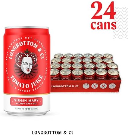 Longbottom & Co. Virgin Bloody Mary Mix Tomato Juice (24 Pack) | Premium Cocktail Mixer Made with Fresh Pressed Tomatoes | Low in Sodium, Vegan, Non-GMO, | No Artificial Flavors | 7.5 Fl Oz Cans