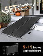 Black Aluminum Ramp 5FT, With Non-Slip Surface Wheelchair Ramp, Folding Portable Wheelchair Ramps for Home Steps,Scooter Ramp for Car, Stairs, Doorways, Curbs, 800 LBS Weight Capacity, 28.3''W x 60''L