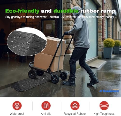 Ruedamann 1" Rise Rubber Threshold Ramp, 42.9" Wide Wheelchair Ramp, 2200 Lbs Capacity, Entry Ramp with Non-Slip Surface, for Wheelchairs, Scooter, Power Chairs, Driveways, Curb