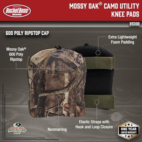 Bucket Boss Utility Camo Knee Pads in Mossy Oak Camo, 85300, Greens