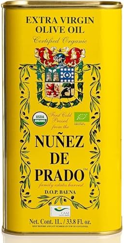Nuñez de Prado Extra Virgin Olive Oil, 33.8 Fl Oz (1Liter)– USDA Organic, DOP Baena, First Cold Pressed, Family Estate Harvest [Pack of 2]